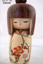 近代こけし　晃常作　秋彩　札・箱あり　美品 近代こけし晃常作秋彩札・箱あり美品
